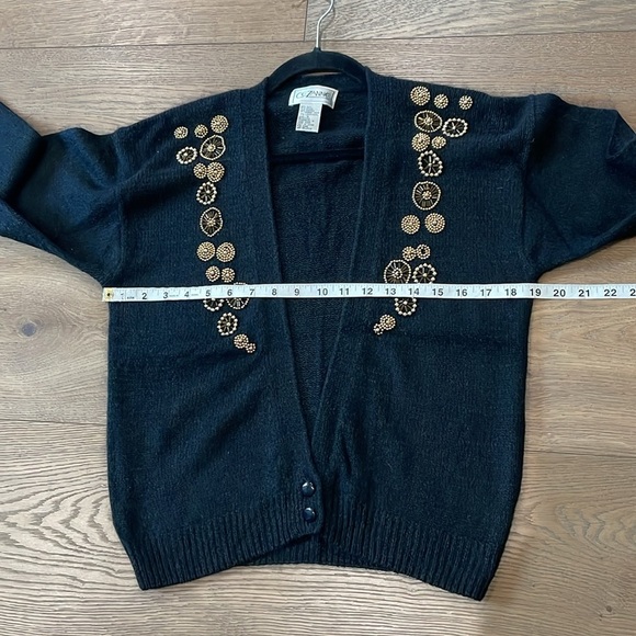 Cezanne Vintage Black Cardigan Silk Angora Sweater Gold Beaded Fuzzy Size Small - Picture 8 of 11
